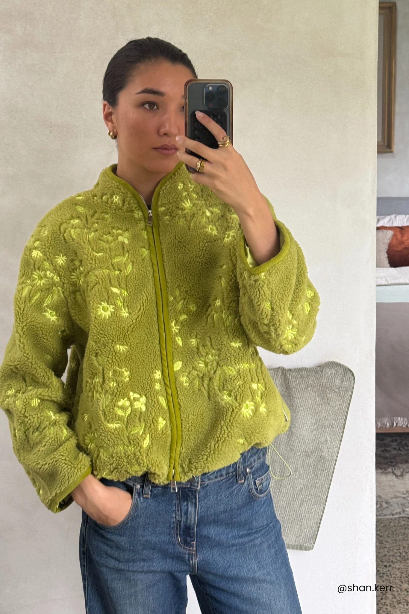 EMBROIDERED FLEECE JACKET - MATCHA GARDEN - Hercitys